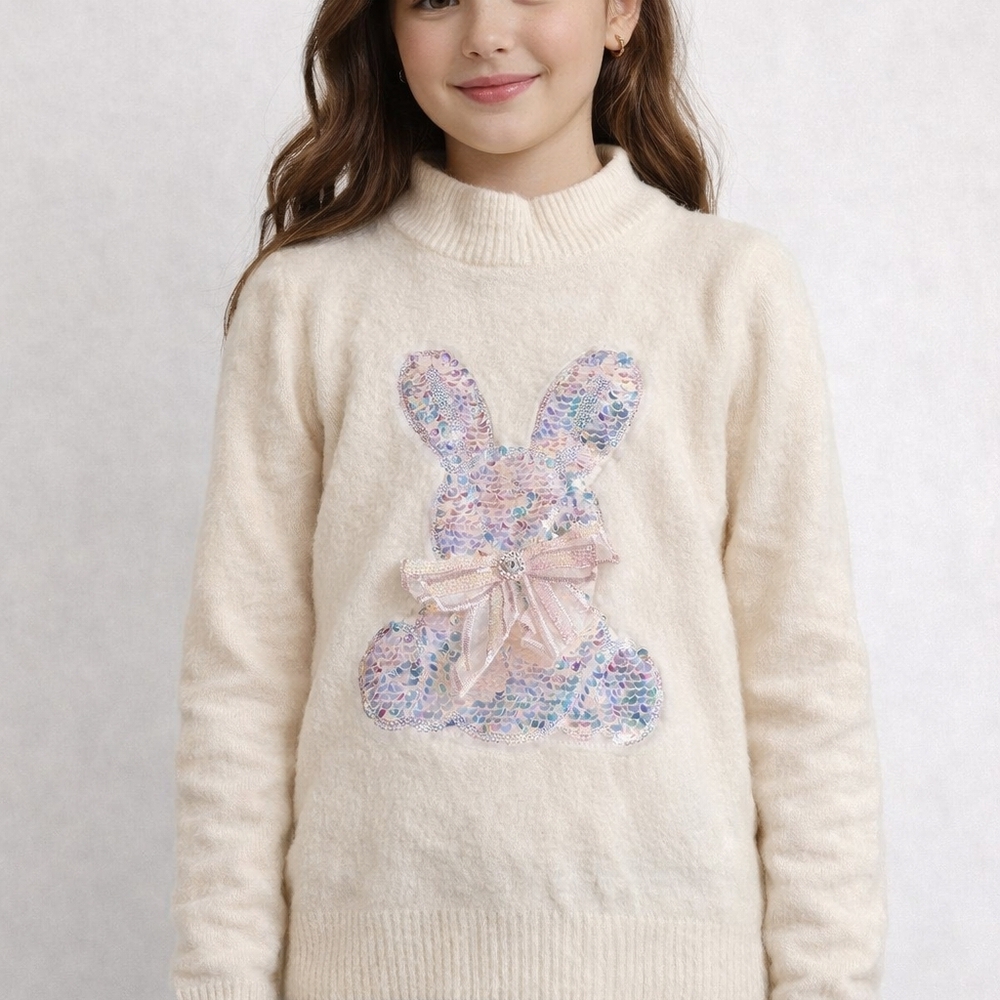 Cream Sweater with Multicolor Bunny Design
